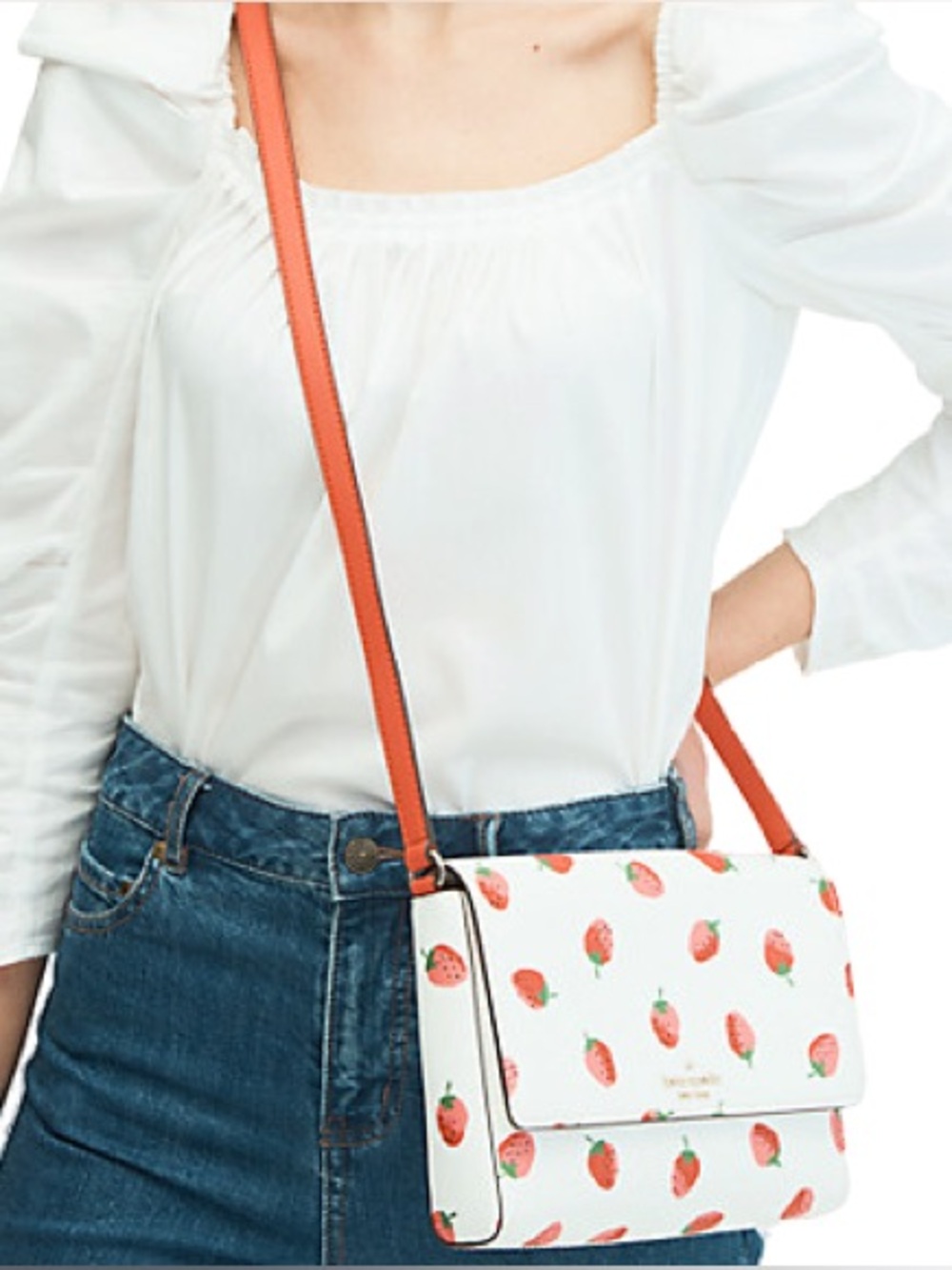 Kate Spade New York cove street White and Red Strawberry Print Crossbody